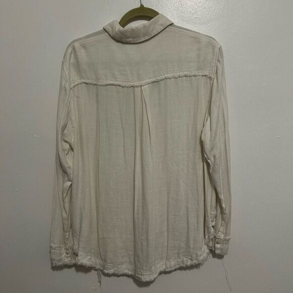 Emory Park White Linen Blend Button Front Blouse Size S Classic Neutral Minimal - Picture 7 of 10